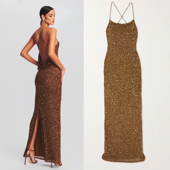 NWT Retrofete Alice Sequins Dress in Amber Brown - Picture 11 of 11